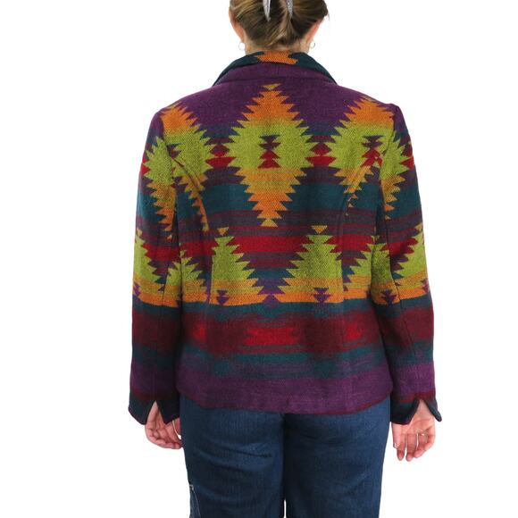Coldwater Creek 1990s Vintage Rainbow Tribal Boho Western Jacket Large - Picture 7 of 7